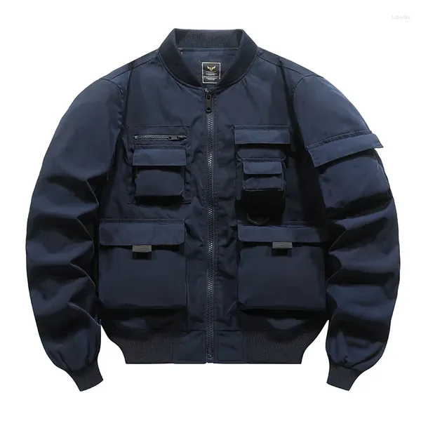 Vestes pour hommes Bomber Veste Hommes Multi-poche Militaire Tactique Surdimensionné Streetwear Hip Hop Punk Vêtements D'extérieur Noir Moto