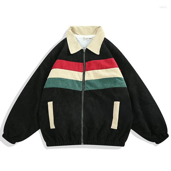 Chaquetas de los hombres Chaqueta de bombardero Béisbol militar Motocicleta Corduroy College Hombres High Street Patchwork Abrigos retro Hip Hop Casual Loose Varsity