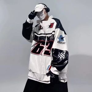 Vestes pour hommes Bomber Femmes Mâle Flocked Vêtements d'extérieur PU Hip Hop Cuir Y2K Vintage Varsity Vestes de broderie Racing American Baseball 231116