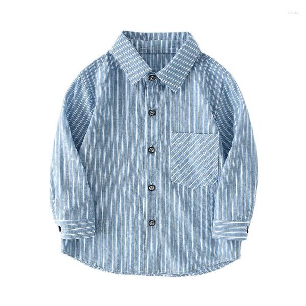 Vestes pour hommes Chemise à manches longues à rayures en coton pour garçons Enfants Brossé Bébé Moyen et Grand Style occidental