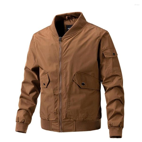 Vestes pour hommes Marque Veste de baseball Manteau de haute qualité à manches longues Couleur unie Col montant Poche Zip-Up Top Vêtements pour hommes