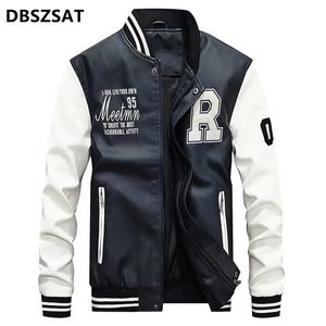 Vestes pour hommes Marque broderie Baseball vestes hommes Stand Moto Biker veste en cuir hommes décontracté polaire épaissir Faux cuir manteau M-4XL 231212