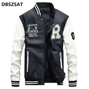 Vestes pour hommes Marque broderie Baseball vestes hommes Stand Moto Biker veste en cuir hommes décontracté polaire épaissir Faux cuir manteau M-4XL 231012