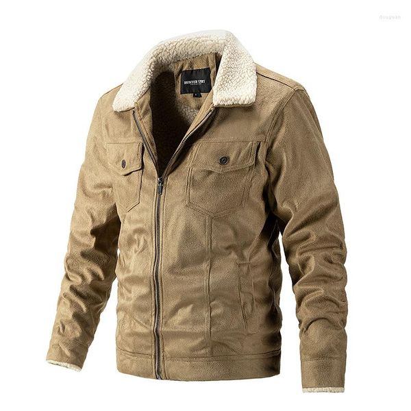 Chaquetas para hombres Marca Moda Hombres Invierno Chaqueta de motocicleta Cuello de piel Forro polar Hombre Abrigos gruesos y cálidos Tamaño M-2XL