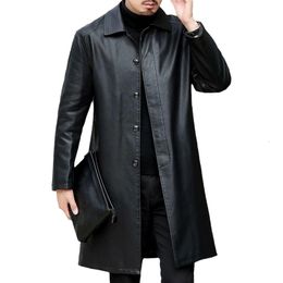 Chaquetas de hombre Chaquetas de cuero de marca Abrigos de cachemira para hombre Parkas de cuero de lana gruesas y largas informales de invierno Chaqueta de cuero de imitación cálida para hombre 230215