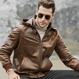 Heren Jackets Brand Pighary Leather Mens Hooded Motorcycle Zipper Hoed Afneembare rib Mouw mannelijke plus size 5xl korte lagen