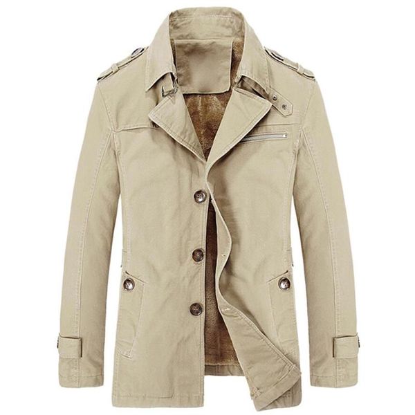 Herenjassen Merk Winterjas Mode Windjack Militair leger Mannen Middellange sectie Dikke fleece Warme trenchcoats 5XL