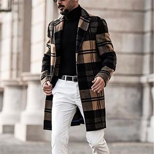 Chaquetas para hombre, abrigo largo a cuadros de estilo británico, gabardina de lana para hombre, prendas de vestir gruesas y cálidas para invierno, rompevientos para caballero, sastrería informal 220924