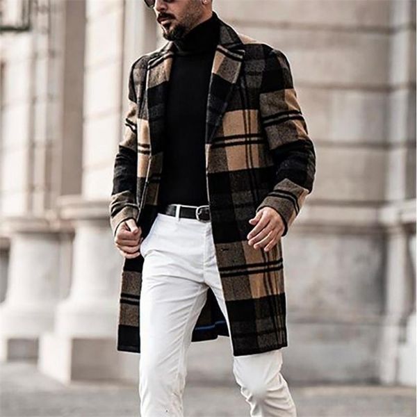 Hommes Vestes Style Britannique Plaid Long Manteau Hommes Trench En Laine Hiver Épais Chaud Outwear Coupe-Vent Gentleman Casual Couture 220924