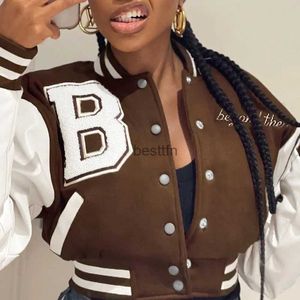 Vestes pour hommes Brown Baseball Mode Automne Vestes pour femmes 2022 Patchwork Bouton Noir Crop Top Vestes Manteaux Rouge Varsity Bomber JacketL231006