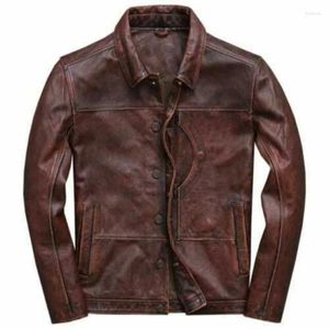 Vestes pour hommes Veste en cuir marron Mode Slim Fit Moto Tendance rétro