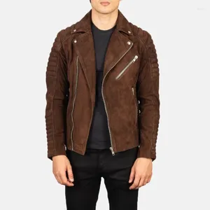 Vestes pour hommes Veste en cuir suédé marron matelassée Biker véritable agneau