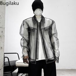 Heren Jackets Bugilaku Streetwear Mannen zien door lange mouw jagen Koreaanse stijl afslaan kraag zipper High Street Y2K Tops ROPA 230815