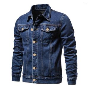 Vestes pour hommes Fermeture à bouton Veste à la mode Denim Slim Fit Style de revers Couleur unie pour les motards disponibles en chaud