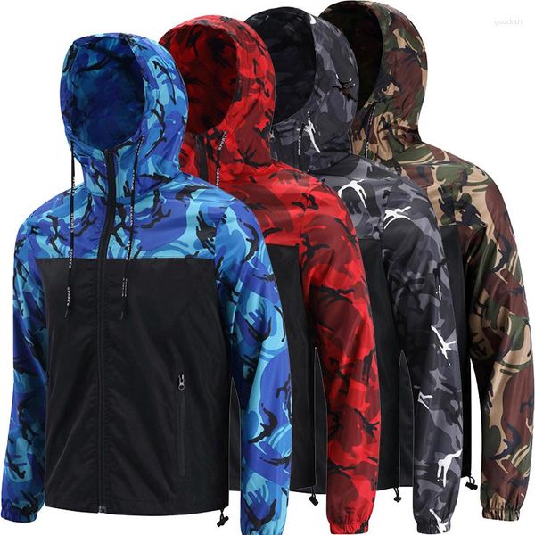 Chaquetas de camuflaje para hombre, rompevientos de otoño para hombre, chaqueta con capucha informal, abrigo impermeable, prendas de vestir exteriores para hombre, ropa de talla grande 5XL