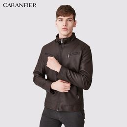 Herenjacks Caranfier Men Casual Leather Jacket Zippers Hoogwaardige winddichte mannelijke lederen vacht Motorfiets Ruiters Stijl M ~ 3XL 230816