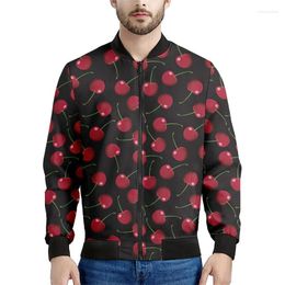 Herenjacks Cartoon Kersenfruit Grafische zipper Men Mode 3D Gedrukte sweatshirt Tops Street Casual Bomber Jacket Lange mouw jas