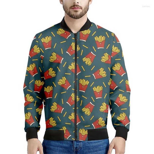 Chaquetas para hombres dibujos animados papas fritas patrón de bombar