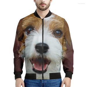 Herenjacks Cartoon Jack Terrier Grafische jas Men 3d Gedrukte Animal Dog Zipper Spring Herfst Zip Up Bomber Sweatshirt