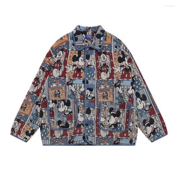 Chaquetas para hombres dibujos animados jacquard a cuadros abrigo suelto mujeres hombres streetwear moda casual vintage hip hop primavera otoño novio chaqueta