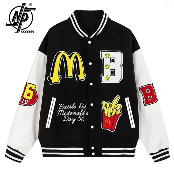 Chaquetas para hombres Carta de dibujos animados Bordado Patchwork Hombres y mujeres Stand Retro Streetwear Casual Varsity Abrigos Chaqueta de béisbol unisex