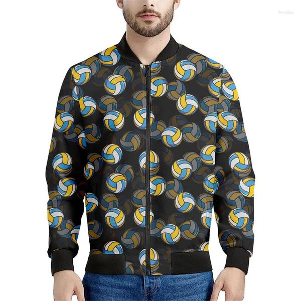 Chaquetas para hombres Voleibol de dibujos animados Chaqueta con cremallera gráfica Hombres Niños Deportes Sudadera impresa en 3D Tops Mangas largas de gran tamaño Bombardero callejero