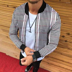 Herenjacks Casual Business Zipper Jacket 2023 Spring herfst Fashion Grid Men Coconut Flower Print Slim Fit