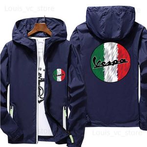 Vestes pour hommes Casual capuche hommes femmes Vespa moto Italie drapeau mince réfléchissant crème solaire coupe-vent manteau de peau veste imperméable T230919