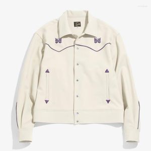 Herenjacks Casual Jacket 2023 Autumn Vintage Court Style Butterfly Borduursel Coat Contrast Color Baseball -uniform voor vrouwen