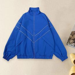 Vestes pour hommes Veste décontractée Veste réfléchissante rayée Streetwear Col montant à manches longues Couleur unie pour printemps automne hommes fermeture éclair