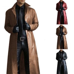 Vestes pour hommes Casual Long Goth PU Veste Médiévale Steampunk Gothique Vêtements d'hiver Slim Chaud Coupe-Vent En Cuir Trench Coat A50 230217