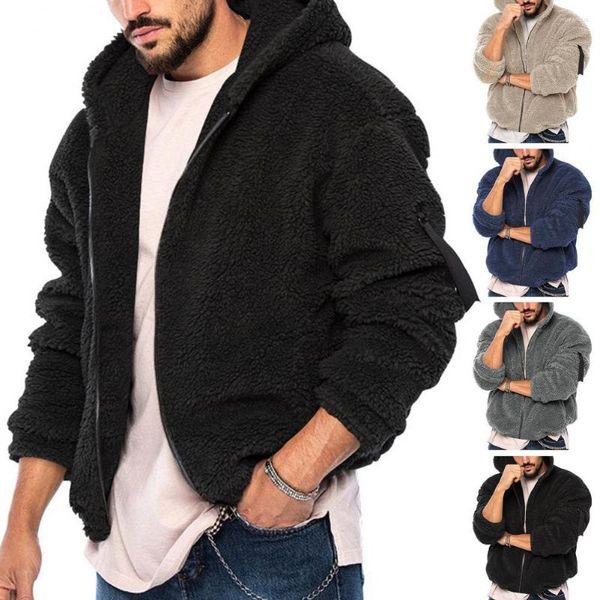 Vestes pour hommes Casual Hommes Automne Hiver Manteau Épais Double Face Polaire Couleur Solide À Capuche Lâche Zip Up Poches À Manches Longues Veste Streetwear