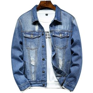 Heren Jassen Man Casual Mens Classic Distressed Blue Denim Jacket Ripped Hole Mode Slim Fit Coat Herfst Uitloper Drop Kleding