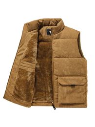 Herenjassen Casual Dik Vest Heren Effen Winter Cargo Mouwloos Jasje Man 2023 Mode Zippper Corduroy Coltrui Warme Jongen Outwears 231124