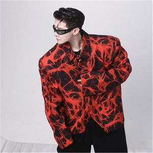 Heren Jackets Chic Style Men Jacket Down Collar Down Collar Original Designer Barber Male Casual Coat Youth Man Stage Wear Red Floral Party