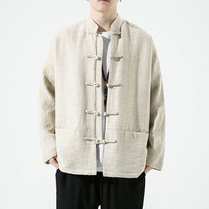 Men S Jackets Chinese stijl Dunne jas Tangpak Hanfu Harajuku Top Kung Fu Taiji Uniform Vintage Shirt 230822