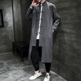 Herenjassen Chinese traditionele kleding losse plus size mantel Retro Tang Suit Long Cardigan Ethnic Style Oversized Trench Coat Men Clothing 221121