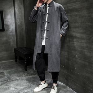 Vestes pour hommes Robe traditionnelle chinoise Lâche Plus Size Robe Retro Tang Costume Long Cardigan Style Ethnique Trench-Coat Surdimensionné Hommes Vêtements 221121