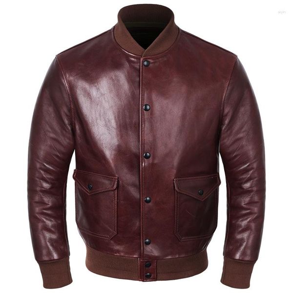 Vestes pour hommes Classic A1 Flight Pilot Leather Jacket Oil Wax Top Layer Vachette Véritable Caot