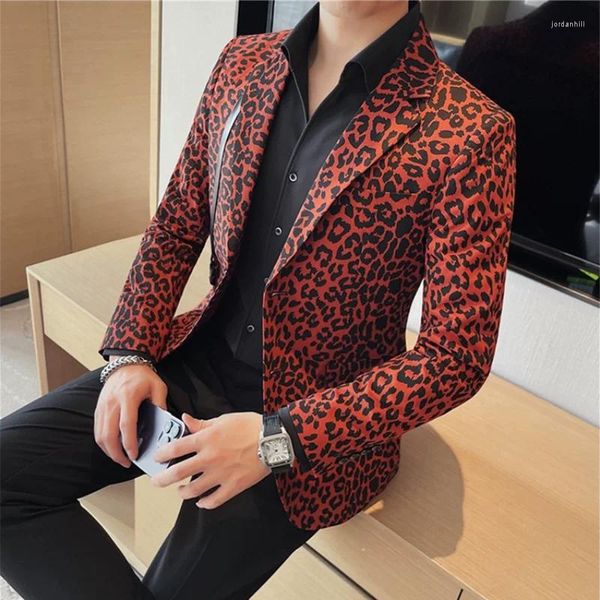 Chaquetas para hombres Clásico Leopardo Estampado Blazer Chaqueta Casual Sexy Boda Esmoquin Moda Otoño 2024