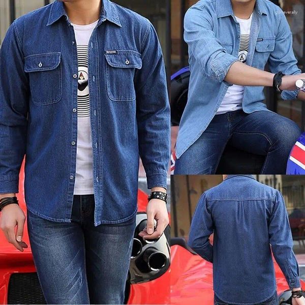 Jackets para hombres Classic de manga larga Button Up Casual Blue Jeans Camiseta Vestido de mezclilla