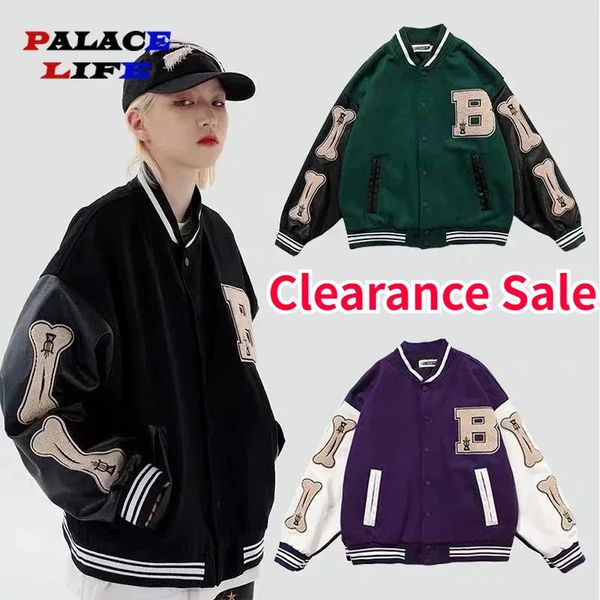 Vestes pour hommes Liquidation Vente Hip Hop Baseball Veste Hommes Furry Bone Lettre Patchwork Varsity Vestes Street Harajuku Lâche Bomber Manteaux Unisexe 231116