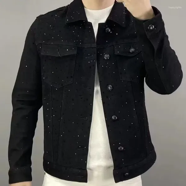 Vestes pour hommes Vêtements Jeans Veste Printemps et Automne Mode Coréenne Manteau Mâle Industrie Lourde Diamant Marée Casual Denim Noir