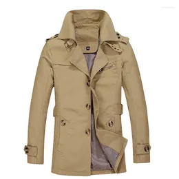 Casacos Masculinos Roupas Trench Coat Primavera e Outono Sólidos Negócios Médio Comprimento Slim Fit Lapela Jaqueta Casual