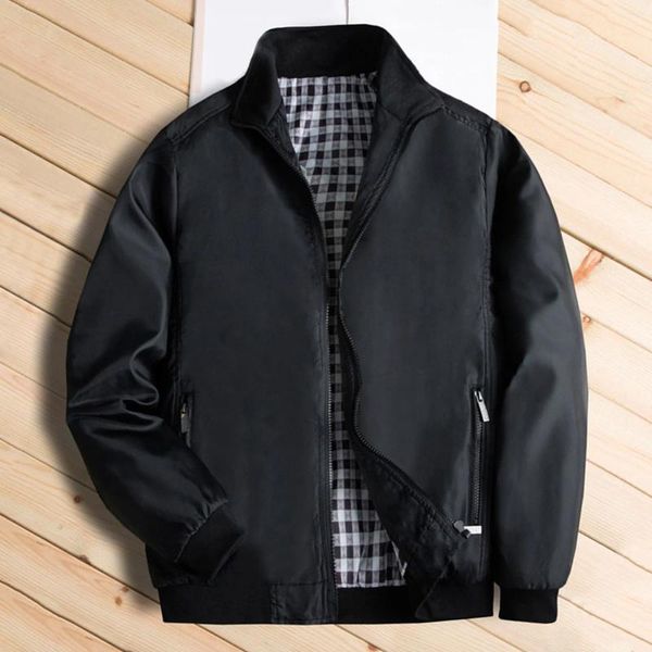 Chaquetas para hombres Abrigo Formal Hombres sólidos Chaqueta con cremallera del padre Deportes Stcollar Vuelo a cuadros con cardigan Bolsillos al aire libre para hombre o