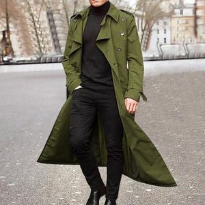 Vestes pour hommes manteau homme Trench pardessus longue Parka double boutonnage revers coupe-vent Style occidental hommes veste en plein air armée