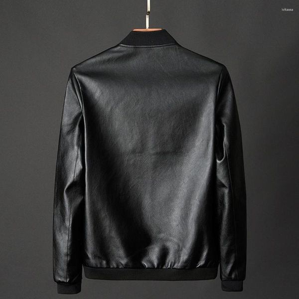 Chaquetas para hombres Abrigo para clima frío Elegante chaqueta de motocicleta de cuero sintético A prueba de viento Cuello alto Bolsillos con cierre de cremallera para hombres de otoño / invierno