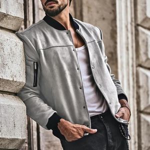 Vestes pour hommes Couleur Assortie Hommes Veste Élégante Mi-longueur Faux Cardigan En Daim Avec Col Montant Poignets Élastiques Multiples Pour L'automne