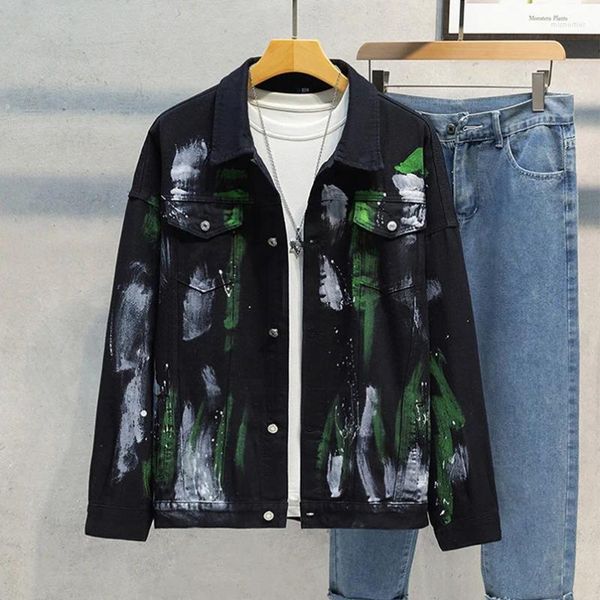 Vestes pour hommes Veste en denim colorée Imprimer Coton Vêtements d'extérieur pour hommes surdimensionnés Punk Hip Hop Street Wear Vintage Manteau 2024