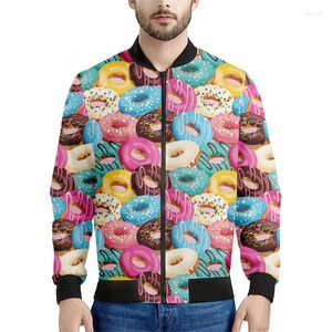 Vestes pour hommes Donuts au chocolat coloré 3D imprimé alimentaire hommes manches longues sweat-shirt cool rue personnalité bombardier veste à glissière hauts